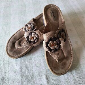 Clarks Artisan Gold Brown Flower Floral Leather Beaded Sandal-8M